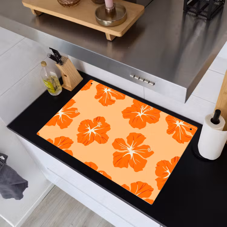 Tropisch - Hibiscus - Oranje Inductie beschemer met haakjes klein 777 -sfeer1