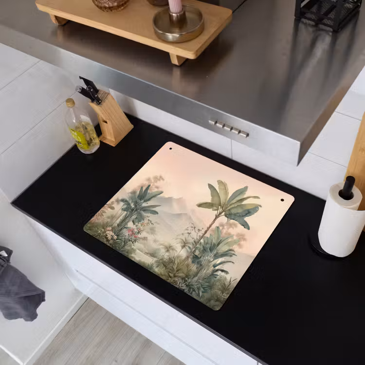 Tropisch landschap - palmbomen - Bloemen - Roze lucht Inductie beschemer met haakjes middel -sfeer1