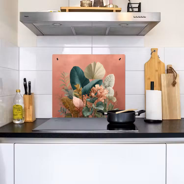 Tropische bladeren - Bloemen - Roze - groen Inductie beschemer met haakjes middel -sfeer2