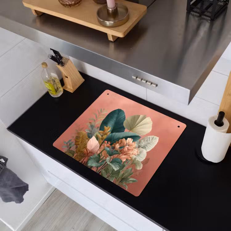 Tropische bladeren - Bloemen - Roze - groen Inductie beschemer met haakjes middel -sfeer1