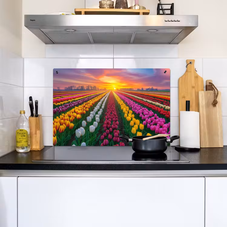 Tulpenveld - Zonsondergang - Kleurrijk Inductie beschemer met haakjes klein -sfeer2