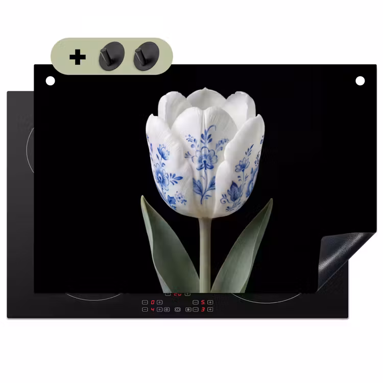 Tulp - Patroon - Blauw Inductie beschemer met haakjes klein -3d