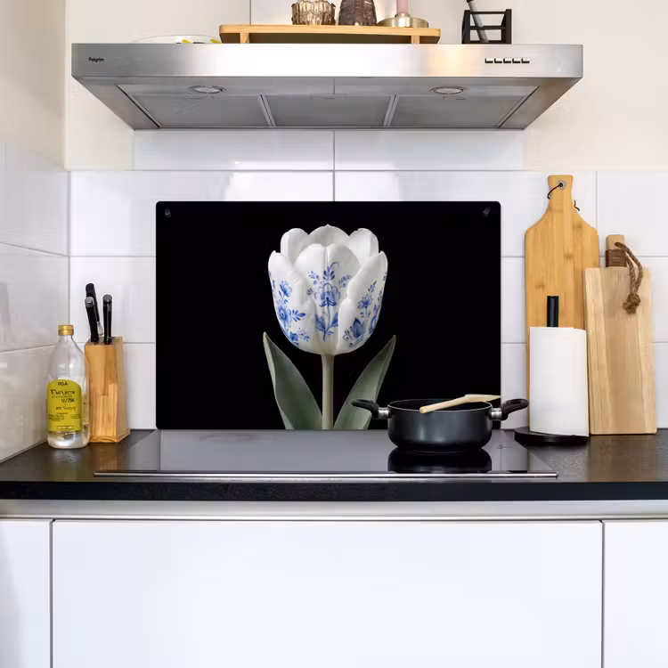 Tulp - Patroon - Blauw Inductie beschemer met haakjes klein -sfeer2