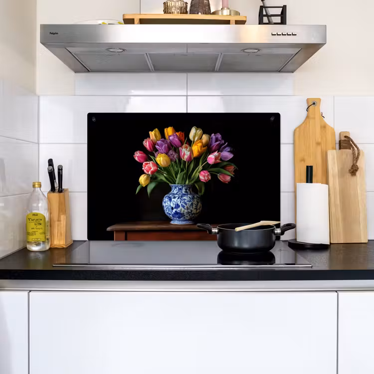 Tulpen - Kleuren - Hout - Vaas Inductie beschemer met haakjes klein -sfeer2