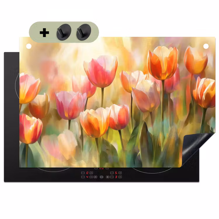 Tulpen - Sprookjesachtig - Kleurrijk Inductie beschemer met haakjes klein -3d