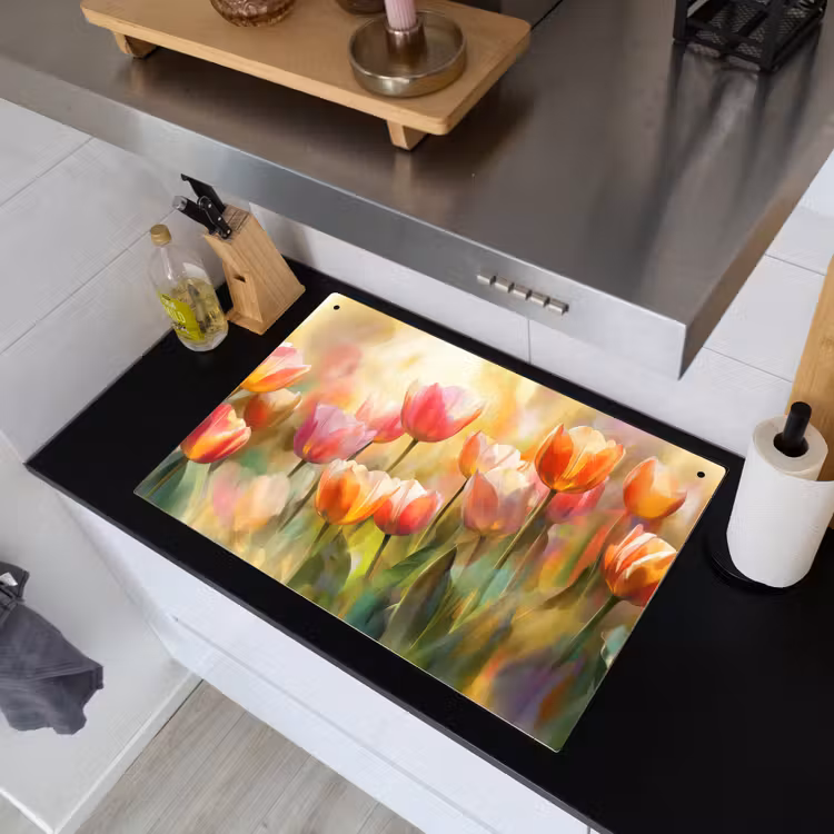 Tulpen - Sprookjesachtig - Kleurrijk Inductie beschemer met haakjes klein -sfeer1