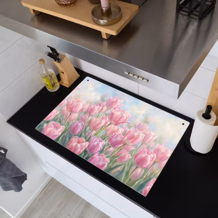 Tulpen - Veld - Lente - Roze Inductie beschemer met haakjes klein -sfeer1