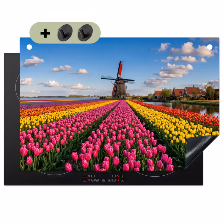Tulpen - Holland - Molen - Kleurrijk Inductie beschemer met haakjes klein -3d