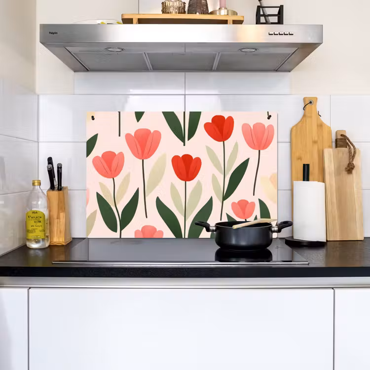 Tulpen - Modern - Roze Inductie beschemer met haakjes klein -sfeer2