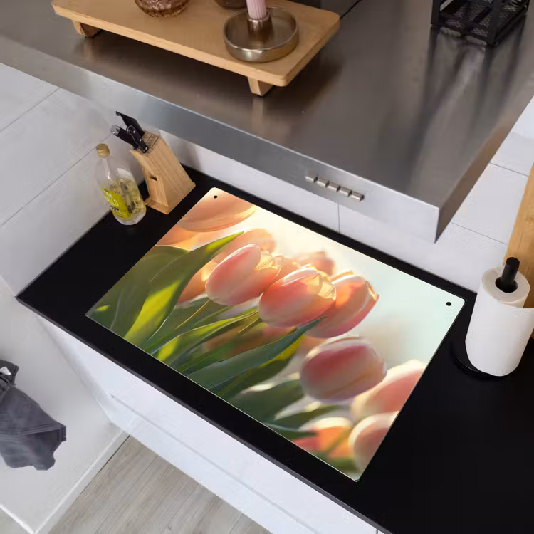 Tulpen - Roze - Zonnestralen Inductie beschemer met haakjes klein -sfeer1