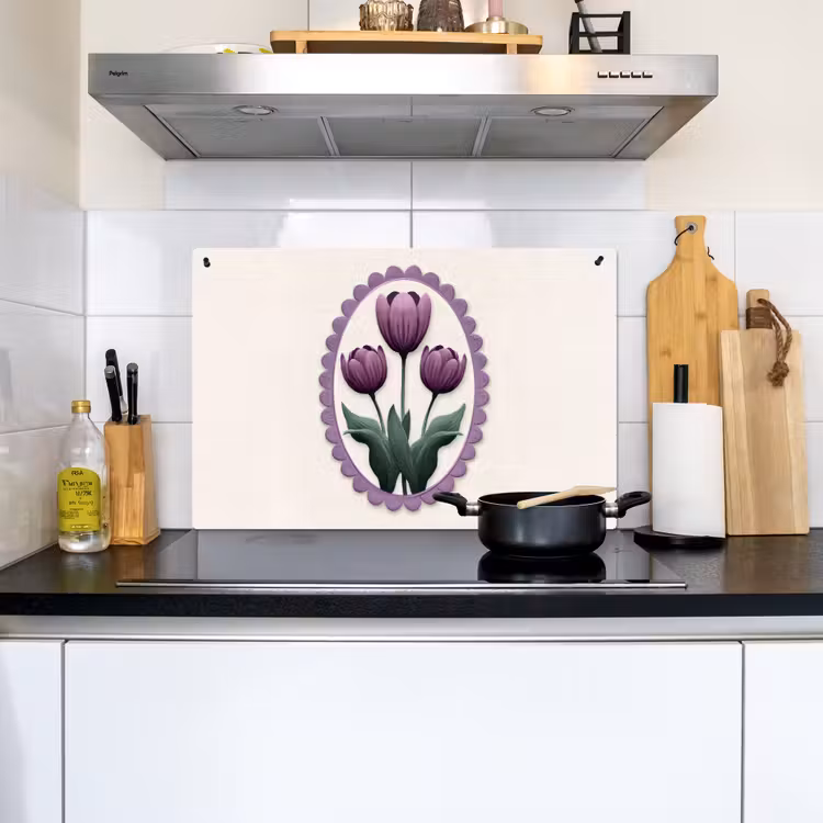 Tulpen - Paars - Lijst - Bladeren Inductie beschemer met haakjes klein -sfeer2