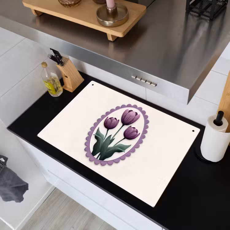 Tulpen - Paars - Lijst - Bladeren Inductie beschemer met haakjes klein -sfeer1