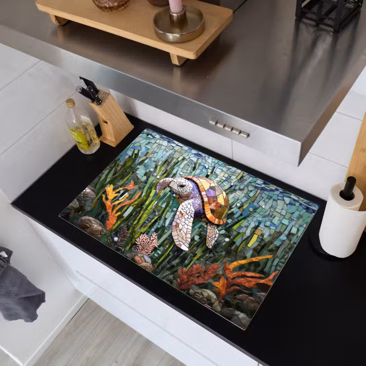 Schildpad - Zeewier - Mozaïek Inductie beschemer met haakjes klein -sfeer1