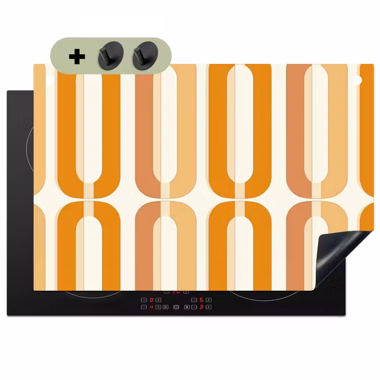 U-vorm - Retro - Oranje Inductie beschemer met haakjes klein 777 -3d