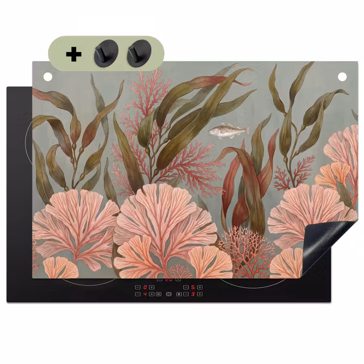Onderwater - Planten - Vis - Vintage - Groen Inductie beschemer met haakjes klein -3d