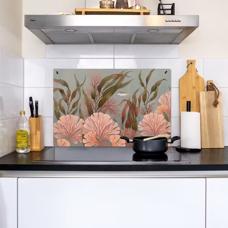 Onderwater - Planten - Vis - Vintage - Groen Inductie beschemer met haakjes klein -sfeer2