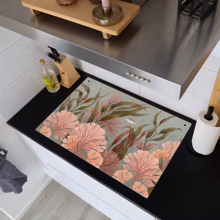 Onderwater - Planten - Vis - Vintage - Groen Inductie beschemer met haakjes klein -sfeer1