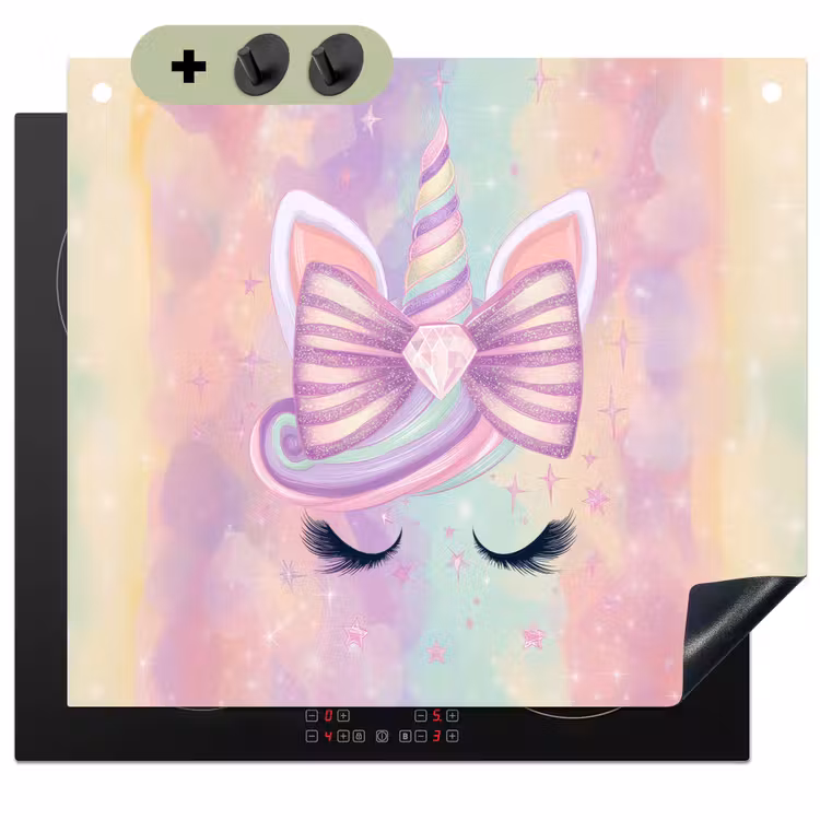 Eenhoorn - Glitters - Regenboog - Pastel Inductie beschemer met haakjes middel -3d