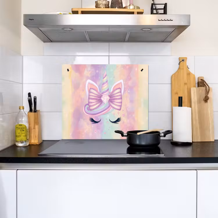 Eenhoorn - Glitters - Regenboog - Pastel Inductie beschemer met haakjes middel -sfeer2