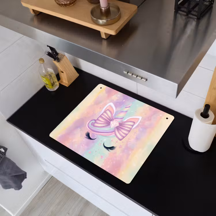 Eenhoorn - Glitters - Regenboog - Pastel Inductie beschemer met haakjes middel -sfeer1