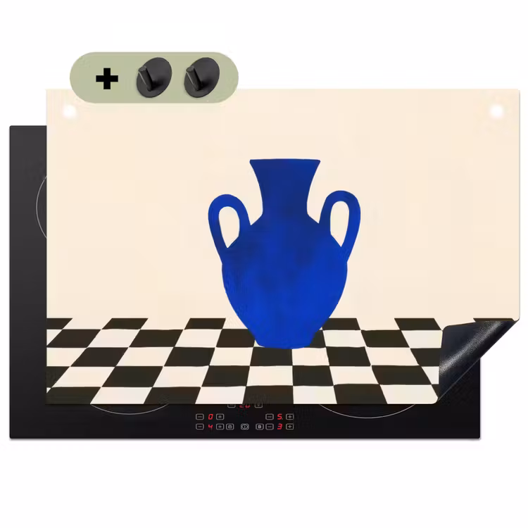 Vaas - Blauw - Geblokt - Modern Inductie beschemer met haakjes klein -3d