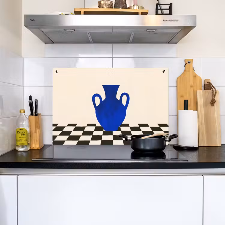 Vaas - Blauw - Geblokt - Modern Inductie beschemer met haakjes klein -sfeer2