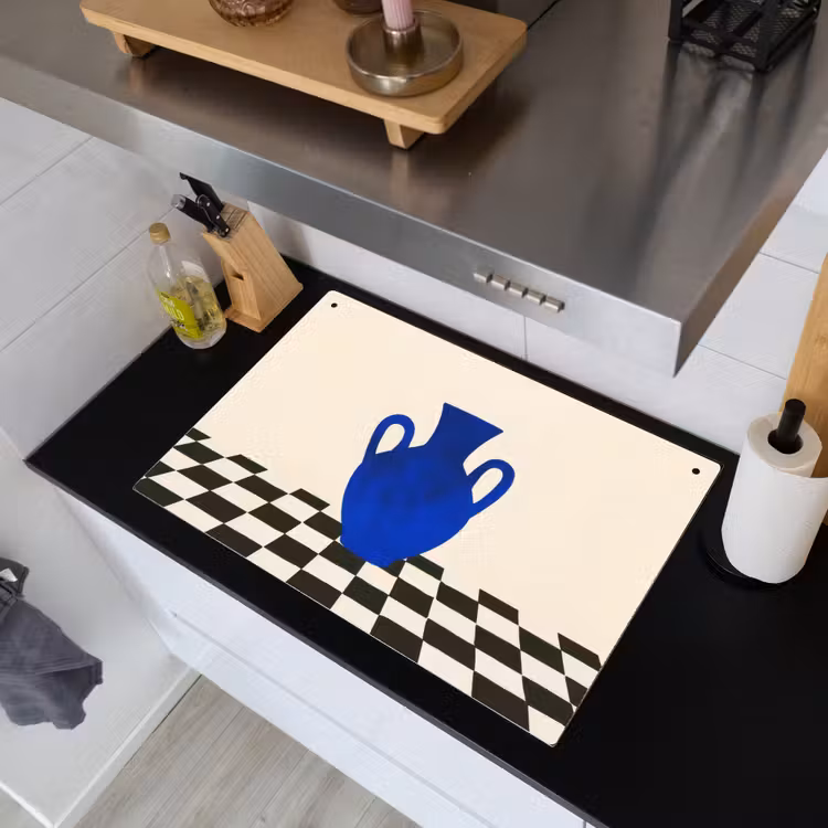 Vaas - Blauw - Geblokt - Modern Inductie beschemer met haakjes klein -sfeer1