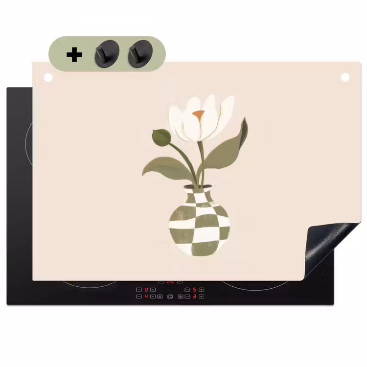 Vaas - Geruit - Bloem - Groen Inductie beschemer met haakjes klein -3d