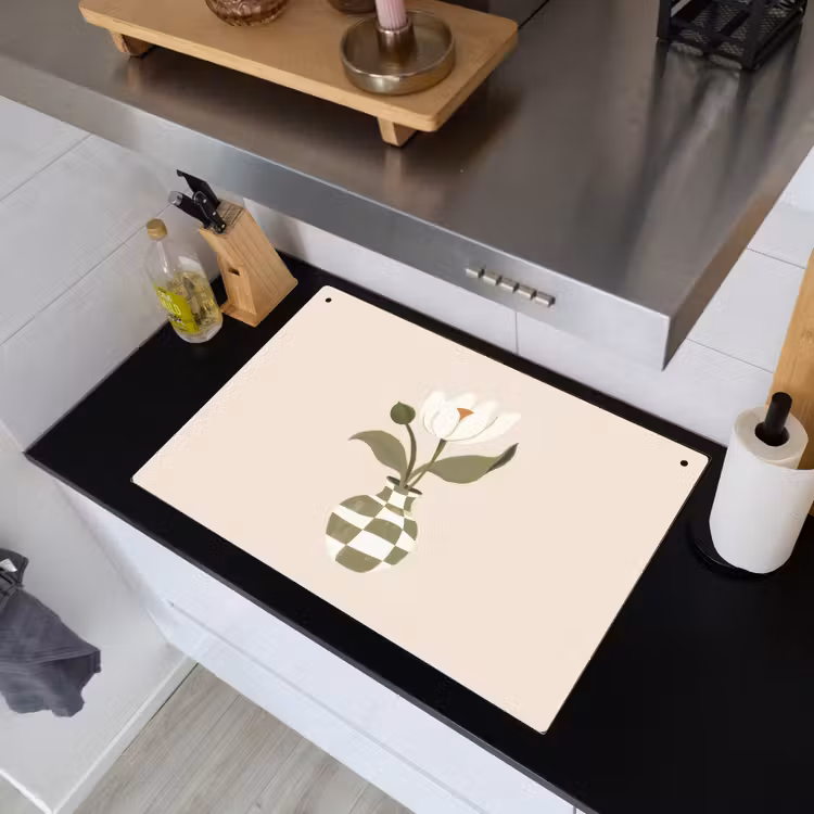 Vaas - Geruit - Bloem - Groen Inductie beschemer met haakjes klein -sfeer1
