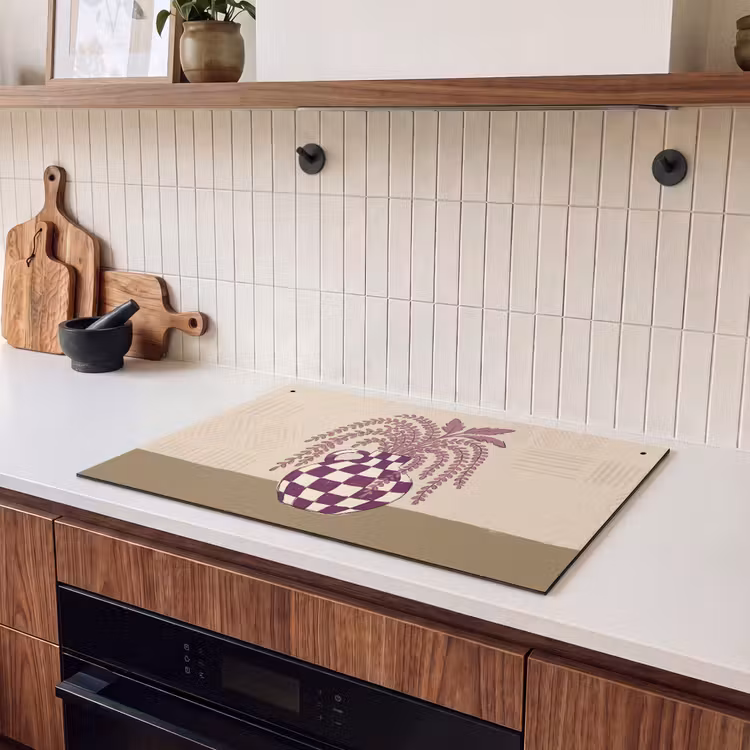 Vaas - Geruit - Planten - Modern - Paars Inductie beschemer met haakjes klein -sfeer1