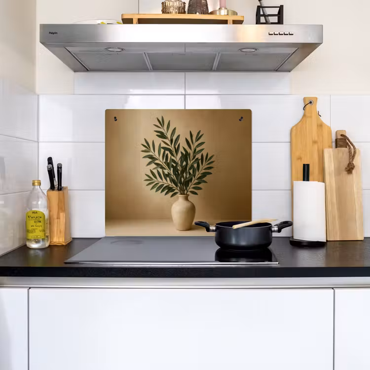 Vaas - Olijftakken - Bladeren - Beige Inductie beschemer met haakjes middel -sfeer2