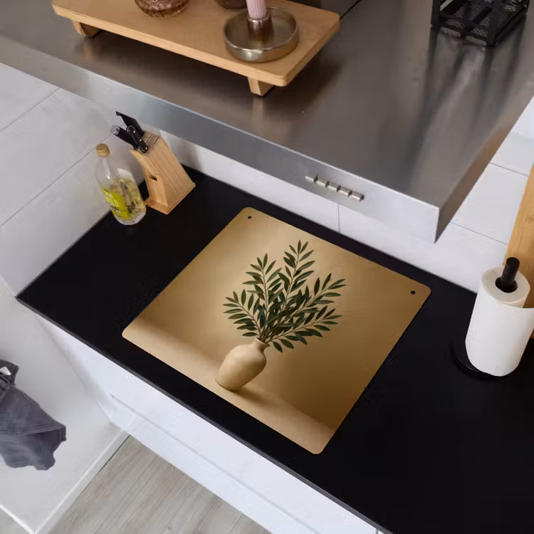 Vaas - Olijftakken - Bladeren - Beige Inductie beschemer met haakjes middel -sfeer1