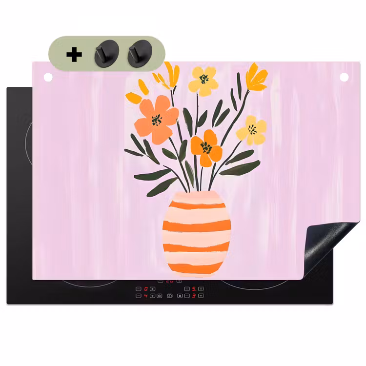 Vaas - Gestreept - Bloemen - Oranje Inductie beschemer met haakjes klein -3d