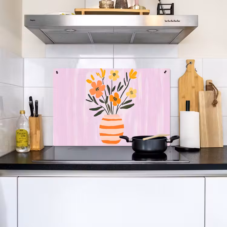 Vaas - Gestreept - Bloemen - Oranje Inductie beschemer met haakjes klein -sfeer2