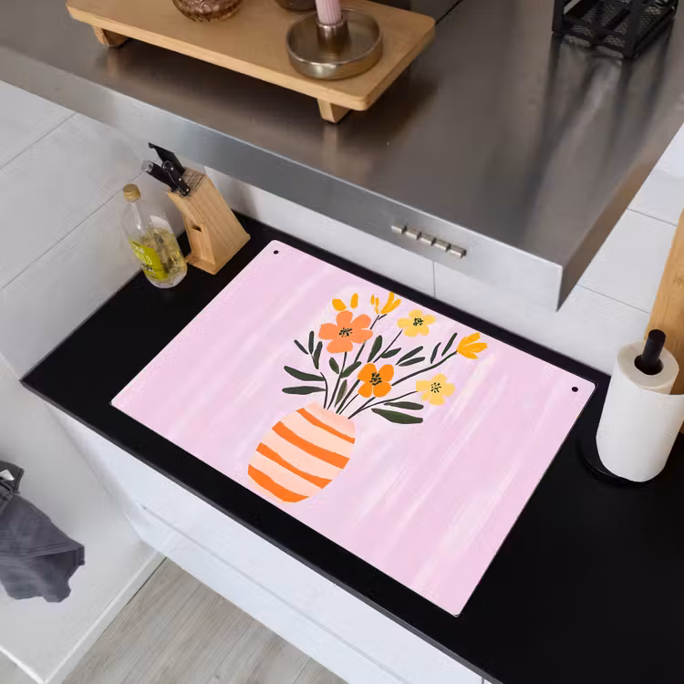Vaas - Gestreept - Bloemen - Oranje Inductie beschemer met haakjes klein -sfeer1