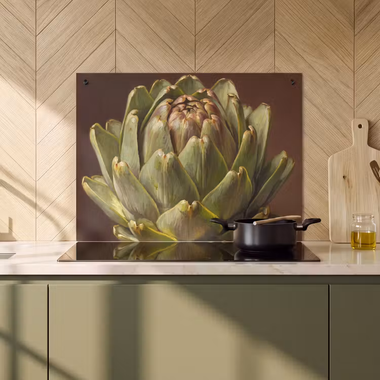 Induction Hob Cover & Splashback (2-in-1) - Vegetable - Artichoke - Green - Groente - Artisjok - Groen Inductie beschemer met haakjes klein