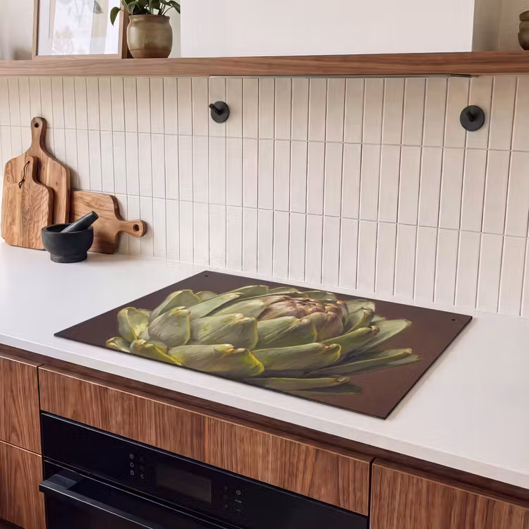 Induction Hob Cover & Splashback (2-in-1) - Vegetable - Artichoke - Green - Groente - Artisjok - Groen Inductie beschemer met haakjes klein