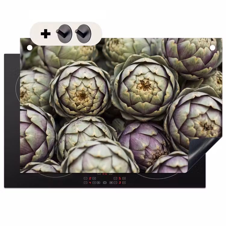 Induction Hob Cover & Splashback (2-in-1) - Vegetables - Fresh - Food - Groenten - Vers - Eten Inductie beschemer met haakjes klein