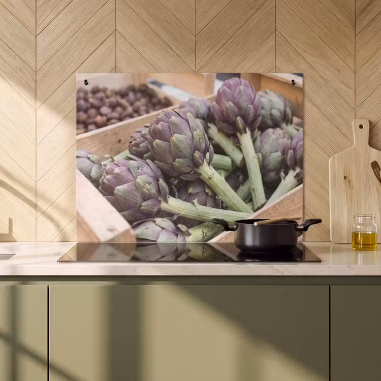 Induction Hob Cover & Splashback (2-in-1) - Vegetables - Market - Fresh - Groenten - Markt - Vers Inductie beschemer met haakjes klein