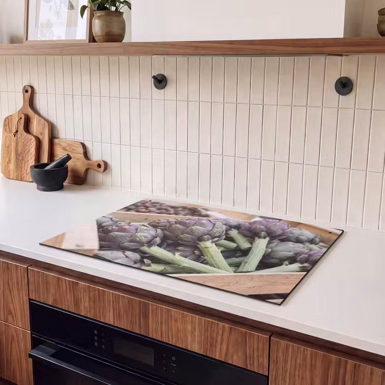 Induction Hob Cover & Splashback (2-in-1) - Vegetables - Market - Fresh - Groenten - Markt - Vers Inductie beschemer met haakjes klein