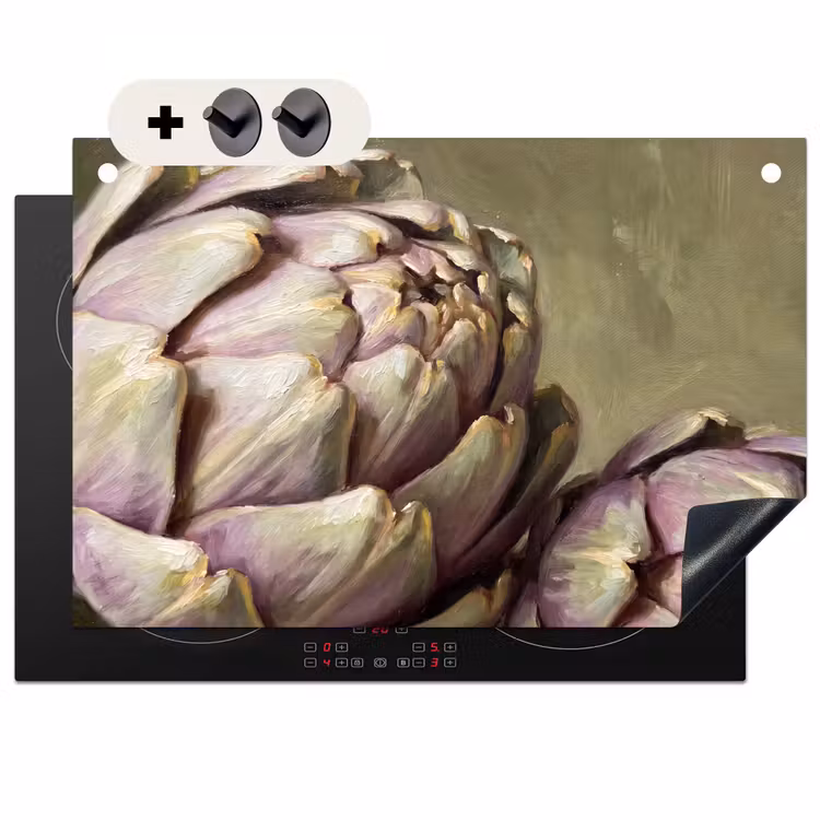 Induction Hob Cover & Splashback (2-in-1) - Vegetables - Still Life - Painting - Groente - Stilleven - Schilderij Inductie beschemer met haakjes klein