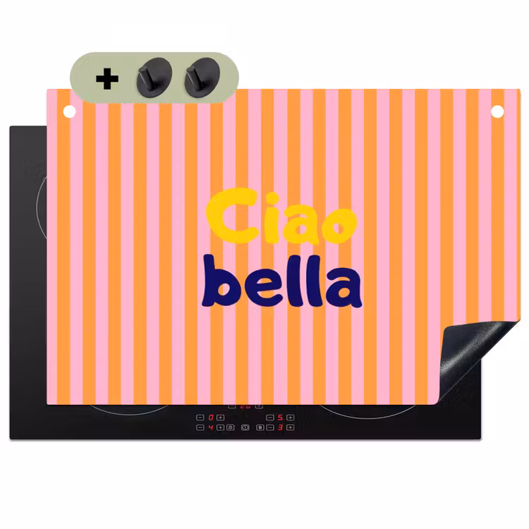 Verticaal - Strepen - Oranje - Ciao bella Inductie beschemer met haakjes klein -3d