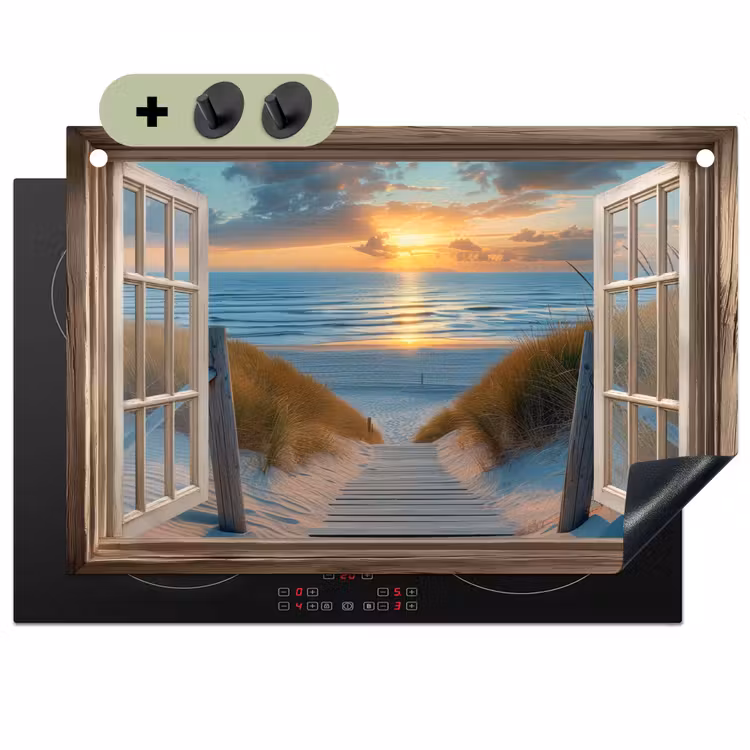 Doorkijk - Strand - Pad - Zonsondergang Inductie beschemer met haakjes klein -3d