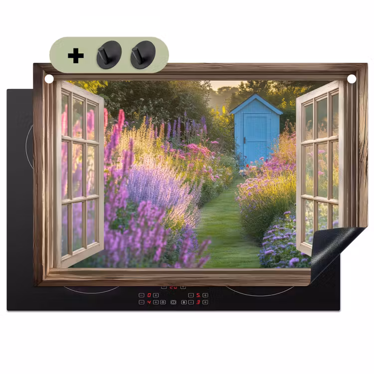 Doorkijk - Bloemen - Raam - Natuur Inductie beschemer met haakjes klein -3d