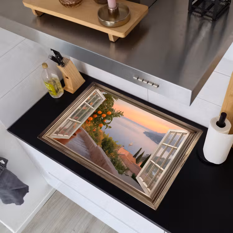 Doorkijk - Uitzicht - Meer - Landschap Inductie beschemer met haakjes klein -sfeer1