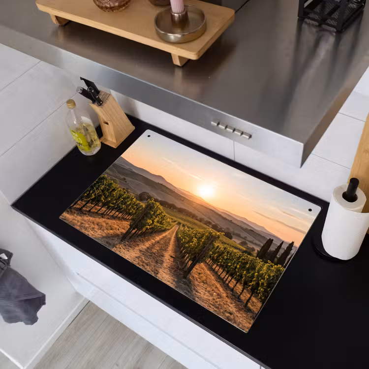 Wijngaard - Zonsondergang - Landschap Inductie beschemer met haakjes klein -sfeer1