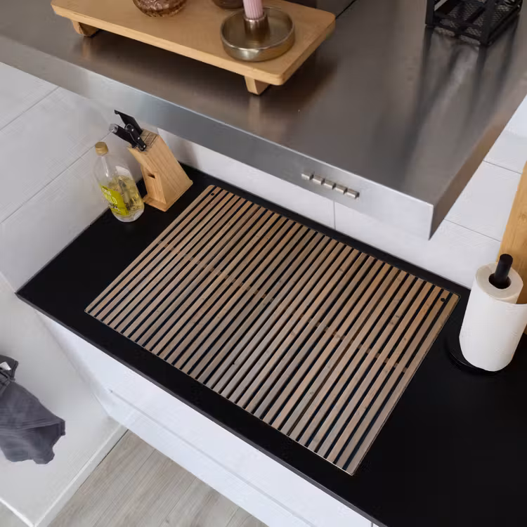 Vintage - Hout - Design - Structuur Inductie beschemer met haakjes klein -sfeer1