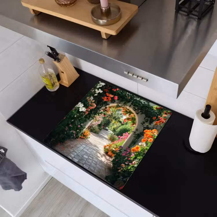 Doorkijk - Bloemen - Natuur - Bloementuin Inductie beschemer met haakjes middel -sfeer1