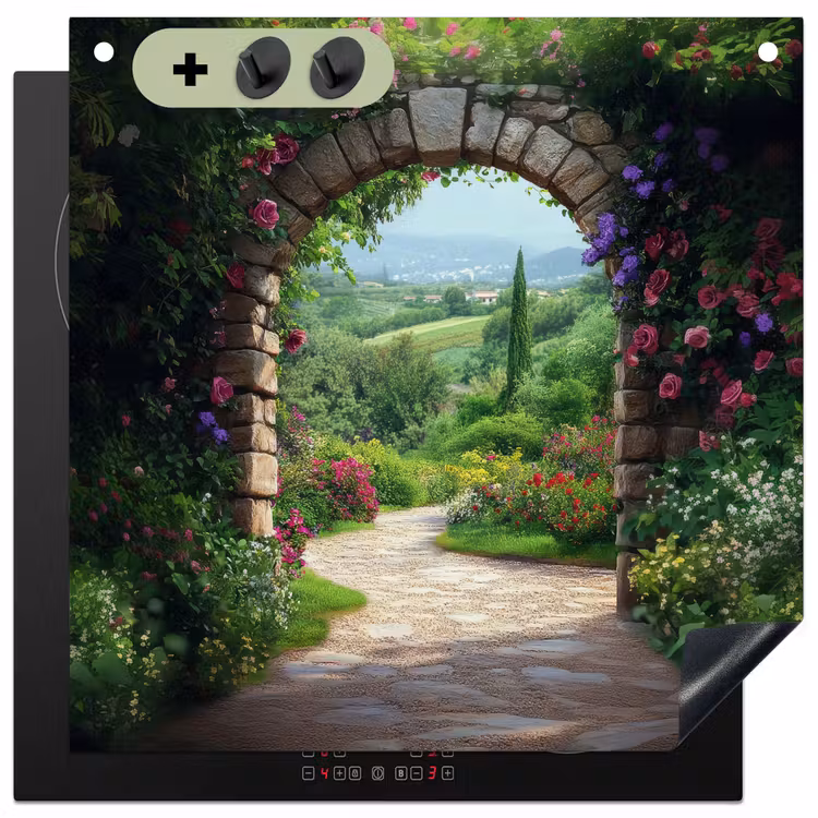 Doorkijk - Landschap - Bloemen - Pad - Uitzicht Inductie beschemer met haakjes middel -3d