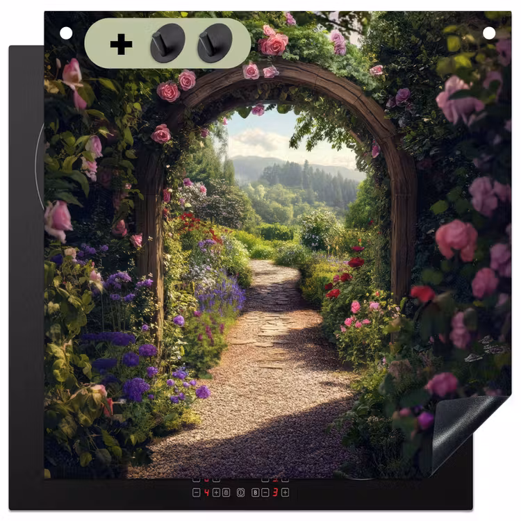 Doorkijk - Landschap - Bloemen - Rozenboog - Natuur Inductie beschemer met haakjes middel -3d